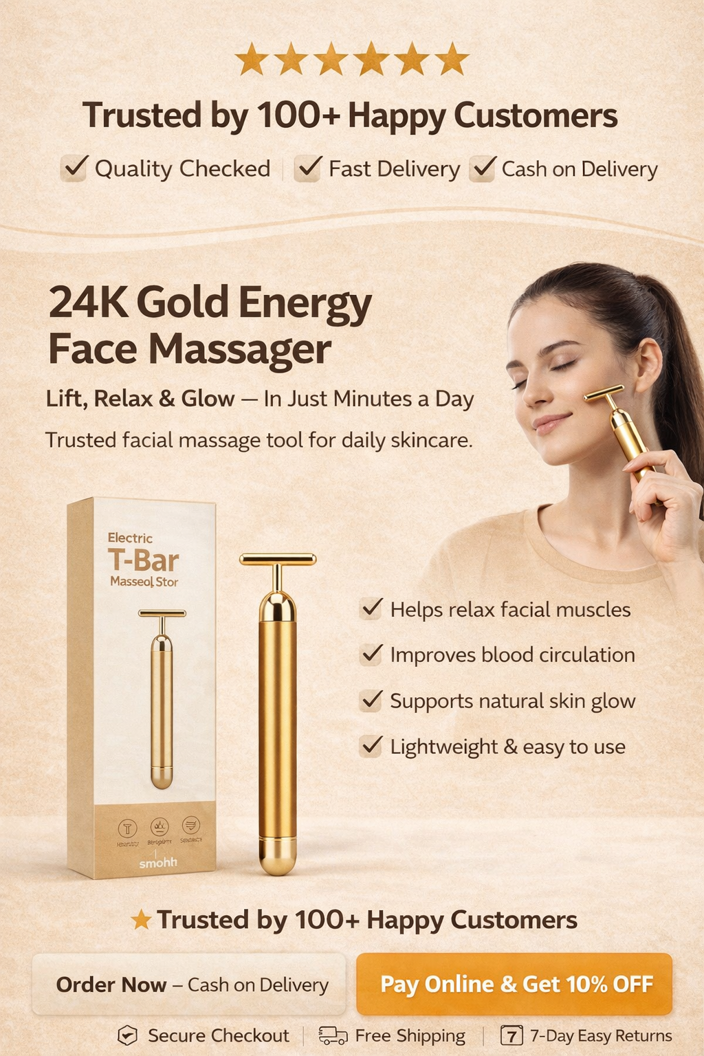 24K Gold Energy Beauty Bar Electric Facial Massage Roller™